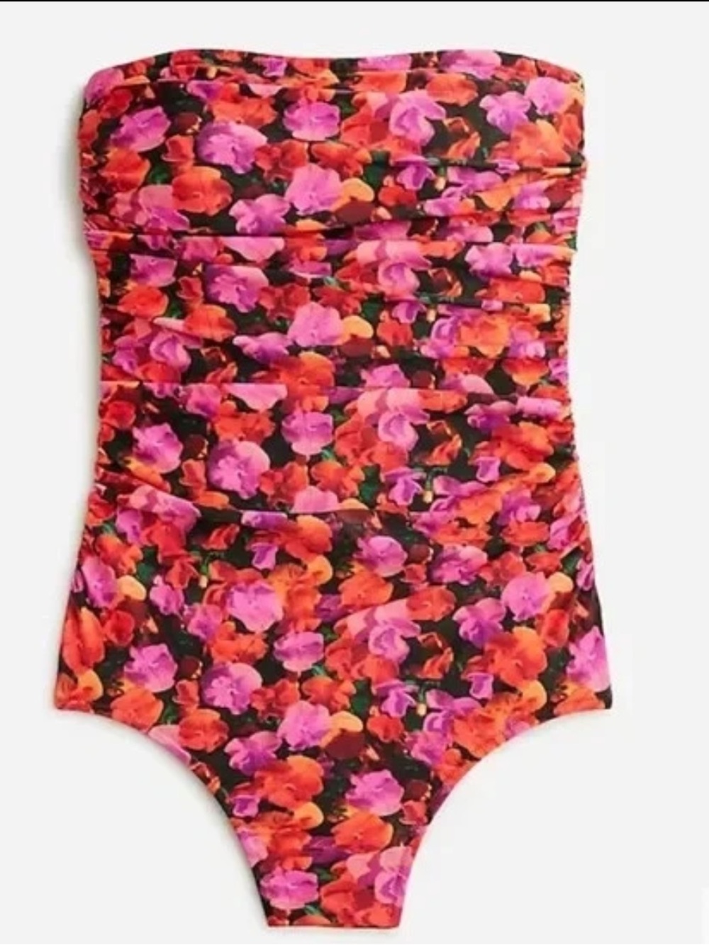 J. Crew Ruched Bandeau One-Piece Swimsuit in Pansy Floral Pink Size 18 NWT